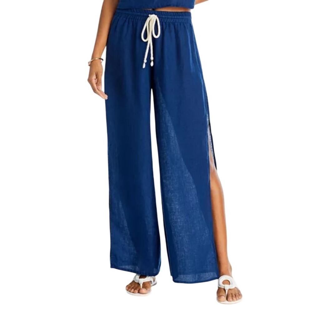 Aqua Wide Leg Linen Cover-Up Pants Blue Size Large NWT Resort Wear Vacation Chic